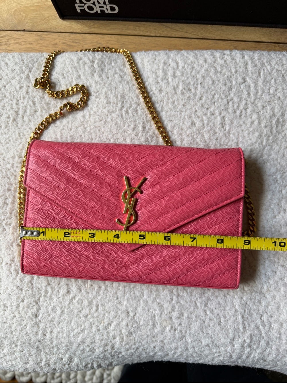 Saint Laurent Pink Cassandre Wallet on Chain Envelope Crossbody - Picture 10 of 16